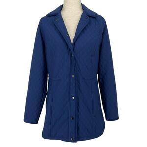 ISAAC MIZRAHI LIVE NWOT Quilted Knit Jacquard Long Jacket Size XXS Deep Blue